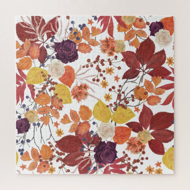 Quebra-cabeça Folhas e Rosas de Aquarela do outono (Vertical)