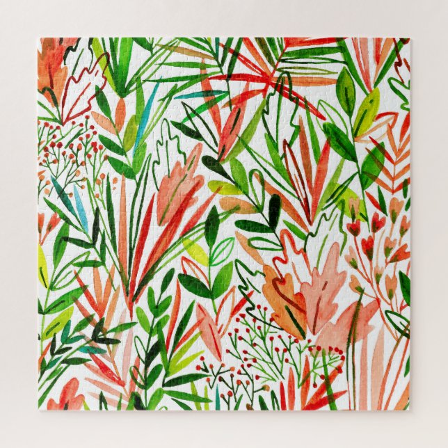 Quebra-cabeça Folhas exóticas, flores, partes da floresta tropic (Vertical)