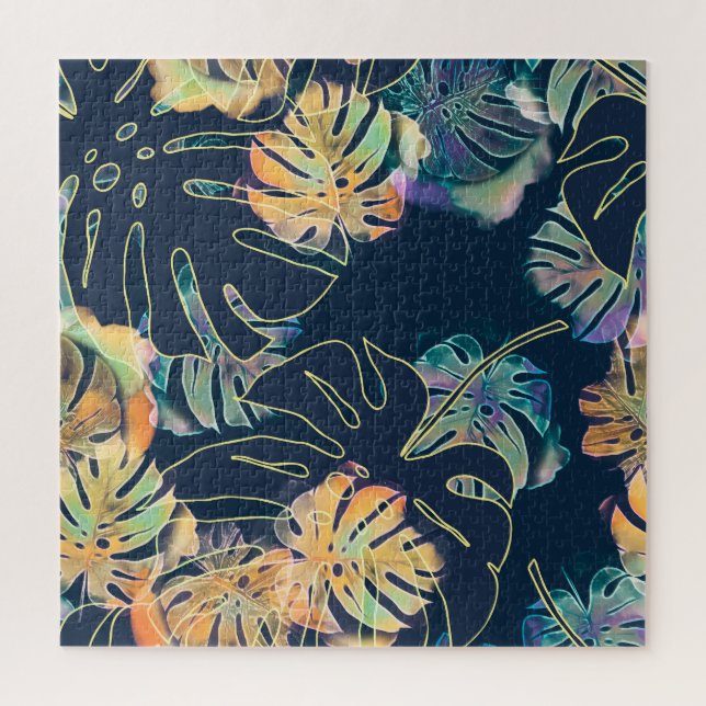 Quebra-cabeça Folhas exóticas pintadas à mão: padrão sem costura (Vertical)