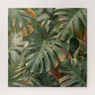 Quebra-cabeça Folhas Luxuriantes de Monstera Samambaias Selva Tr