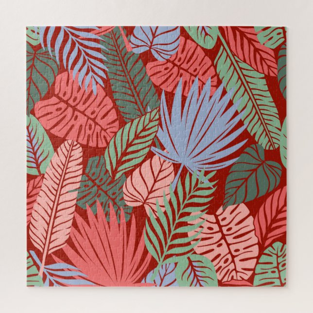 Quebra-cabeça Folhas Tropicais De Doodle: Escuro Desenho De Mão (Vertical)