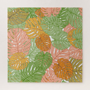 Quebra-cabeça Folhas tropicais de monstera, coloridas e sem cost