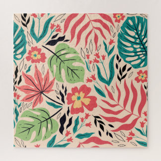 Quebra-cabeça Folhas tropicais e flores: Fusão de safra
