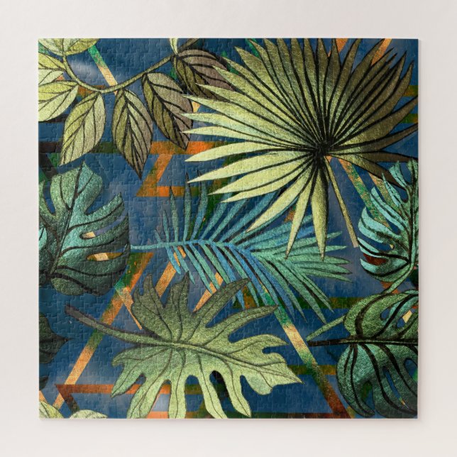 Quebra-cabeça Folhas tropicais, em forma geométrica (Vertical)