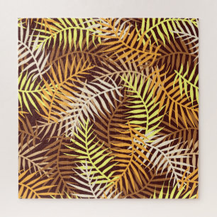 Quebra-cabeça Folhas Tropicais Folha Natureza Padrão Laranja