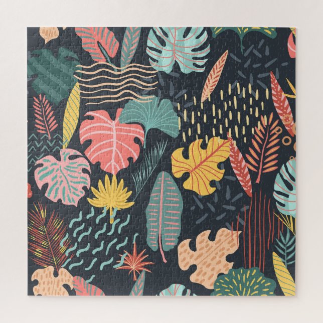 Quebra-cabeça Folhas tropicais: fundo azul sem costura (Vertical)