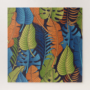 Quebra-cabeça Folhas tropicais, padrão floral sem costura.