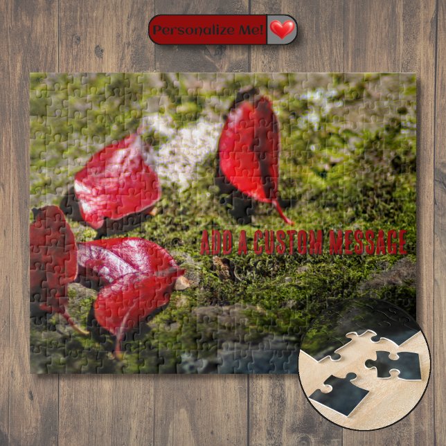 Quebra-cabeça Folhas Vermelhas em uma Rocha (Red Leaves on a Rock Jigsaw Puzzle)