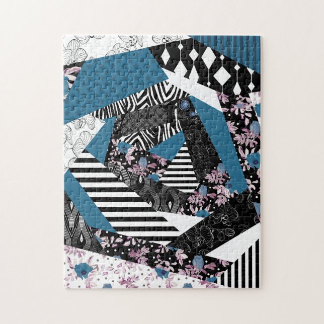 Quebra-cabeça Folheto azul, popular, retalhos, folclore, rústico (Vertical)