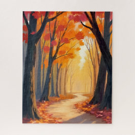 Quebra-cabeça Foliage Forest Stroll | Orange Watercolor Painting