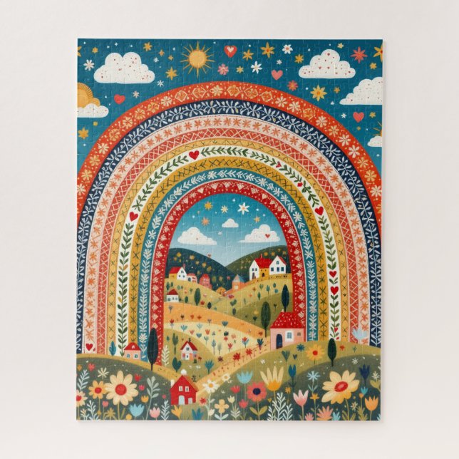 Quebra-cabeça Folk Art Rainbow Village Puzzle (Vertical)