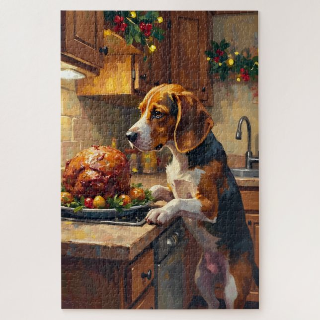Quebra-cabeça Foqueiro de Balcão de Cozinha de Natal Beagle (Vertical)