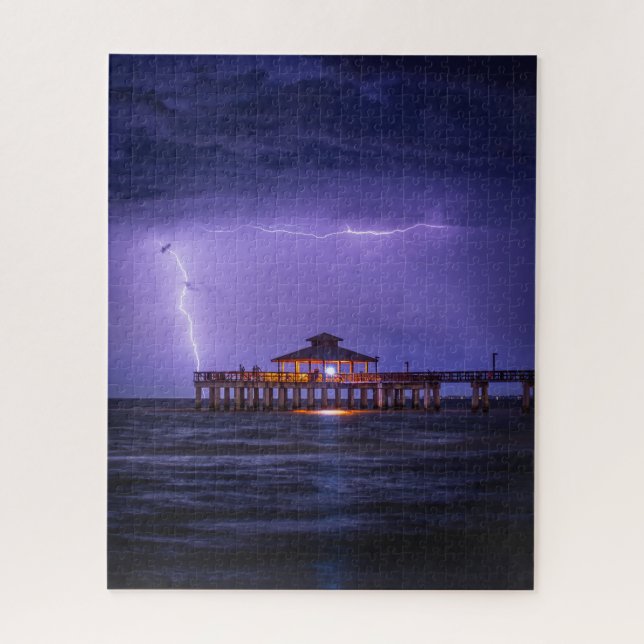 Quebra-cabeça Fort Myers Pier Lightning (Vertical)