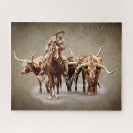 Quebra-cabeça Fort Worth Cattle Drive em Sepia Textuturada