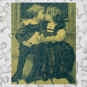 Quebra-cabeça Foto Antiga de Amor e Romance, Crianças Beijando