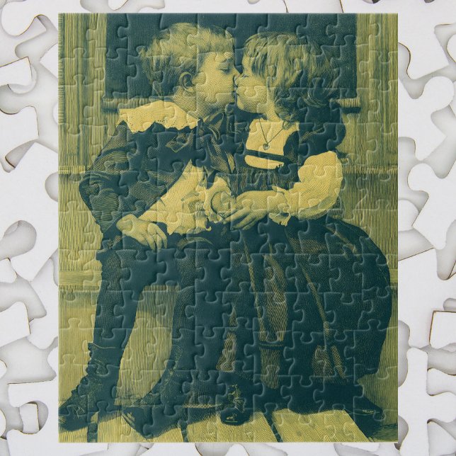 Quebra-cabeça Foto Antiga de Amor e Romance, Crianças Beijando (Criador carregado)