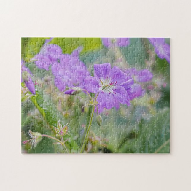 Quebra-cabeça Foto Botânica de Flor Silvestre de Gerânio Roxo Li (Horizontal)