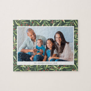 Quebra-cabeça Foto da família de Natal Verde Moderno Berry Gree