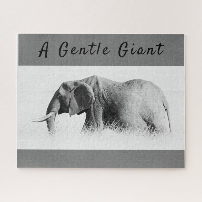 Quebra-cabeça Foto de alta chave Gentle Giant Elephant com texto (Horizontal)
