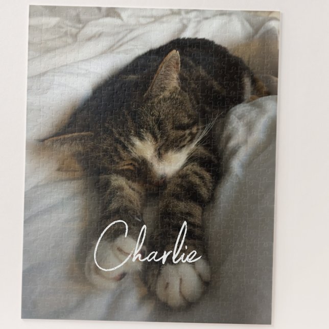 Quebra-cabeça Foto de animal de estimação personalizada (Personalized script name pet cat dog photo jigsaw puzzle for an animal lover)