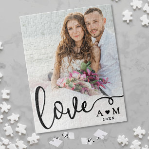 Quebra-cabeça Foto de Casal com Letra Elegante de Amor