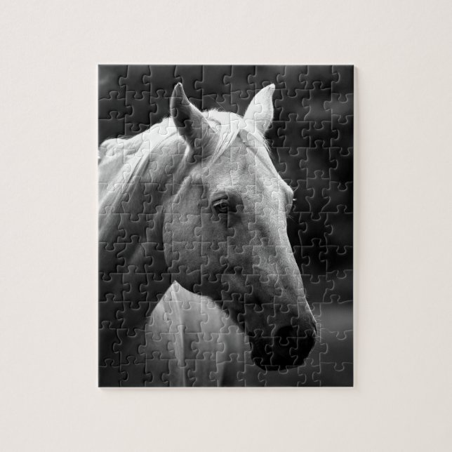 Quebra-cabeça Foto de Cavalo Branco Preto - Arte de Animais (Vertical)