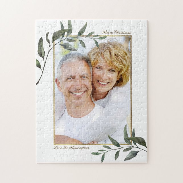 Quebra-cabeça Foto de Natal Elegante Moderno Verde (Vertical)