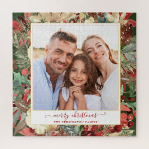 Quebra-cabeça Foto de Natal Floral do Elegante Red Holiday