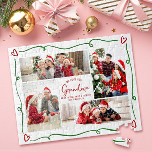 Quebra-cabeça Foto de Natal Vermelho Verde Amo Você Vovó Doodles