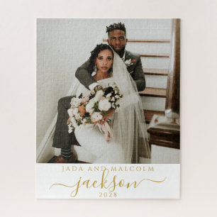 Quebra-cabeça Foto Dourada de Casamento Monograma