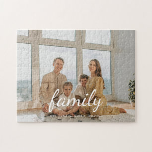 Quebra-cabeça Foto e Nomes de Família Personalizados em Letra Mi