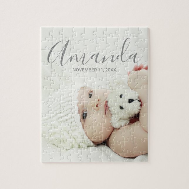 Quebra-cabeça Foto personalizada com nome e texto personalizados (Vertical)