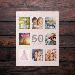 Quebra-cabeça Foto personalizada de 50º aniversário rosa doura