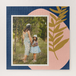 Quebra-cabeça Foto Personalizada de Azul Botânico Abstrato Moder