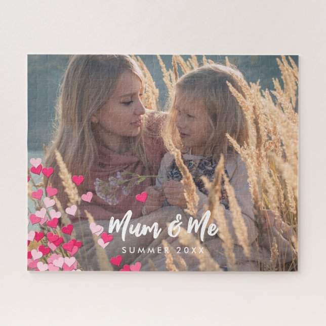 Quebra-cabeça Foto Personalizada Moderna Escrevendo Corações Ros (Horizontal)