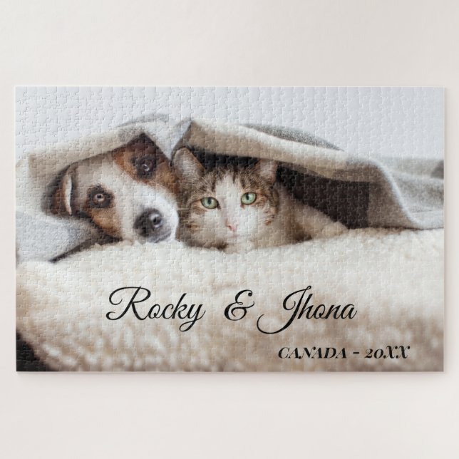 Quebra-cabeça Foto Simples Moderna de CÃO e GATO (Horizontal)