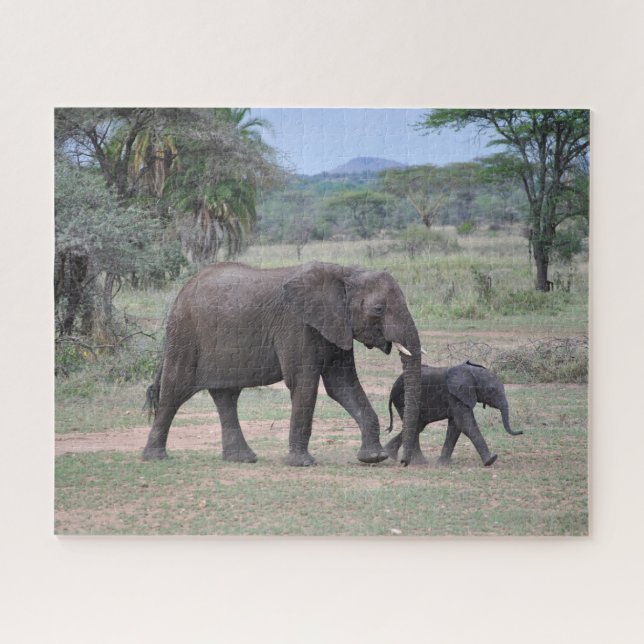 Quebra-cabeça Fotografia da Natureza de Elefantes Mãe e Bebê (Horizontal)