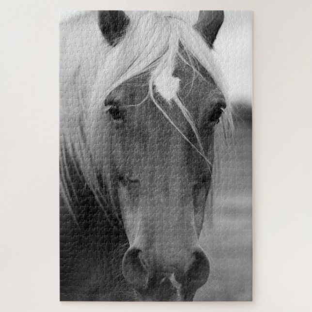 Quebra-cabeça Fotografia de cavalo preto e branco (Vertical)