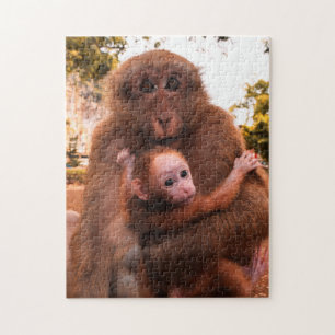 Quebra-cabeça Fotografia de macacos-mãe e bébé-bebê