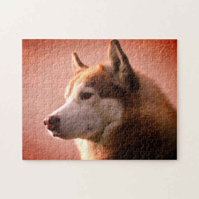 Quebra-cabeça Fotografia do Cão Malamute no Alasca| Vermelho (Horizontal)