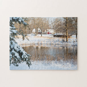 Quebra-cabeça Fotografia do Winter Snow Pond & Barns Tennessee