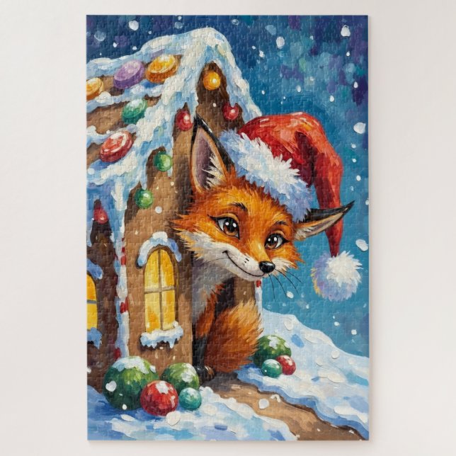 Quebra-cabeça Fox Peeking from Gingerbread House Hat (Vertical)