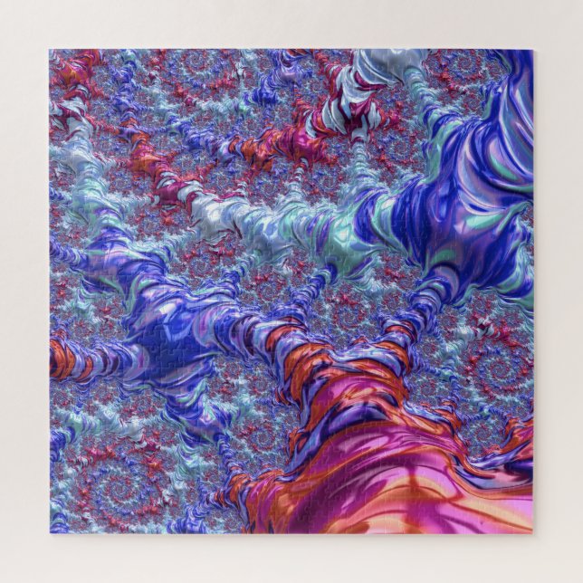 Quebra-cabeça Fractal Abstrato digital de trippy Groovy colorido (Vertical)