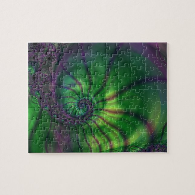 Quebra-cabeça Fractal com Espiral Verde e Roxo (Horizontal)