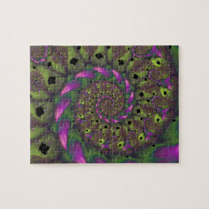 Quebra-cabeça Fractal com Formas Péticas Verde Roxo e Rosa