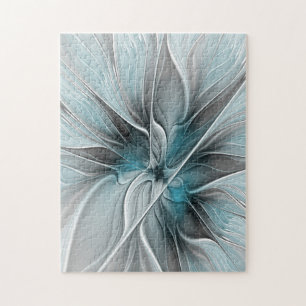 Quebra-cabeça Fractal Fractal Moderna Abstrato com Cinza Flor Az