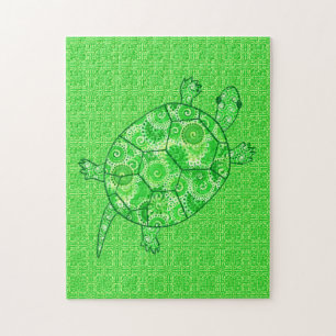 Quebra-cabeça Fractal Swirl Turtle Limão e Emerald Green