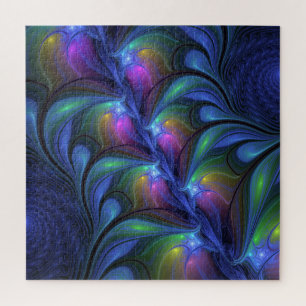 Quebra-cabeça Fractal verde cor-de-rosa Abstrato azul-colorido