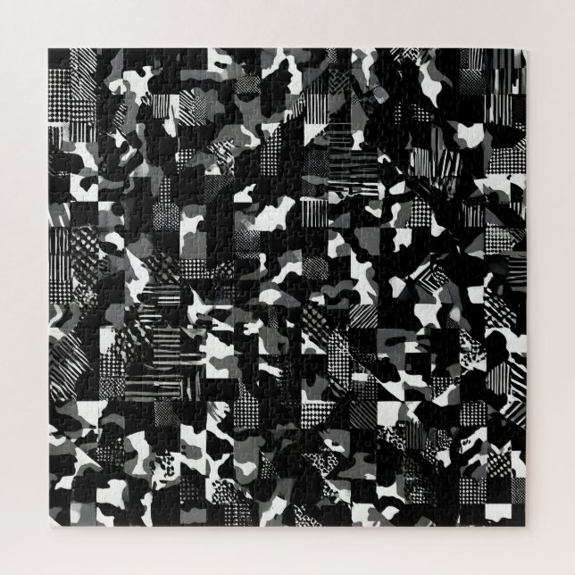 Quebra-cabeça "Fractura" - Padrão de Camuflagem Preto Branco  (Vertical)