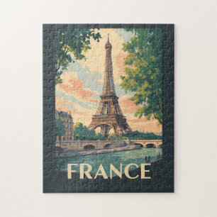 Quebra-cabeça França Eiffel Tower Viagem Art Vintage